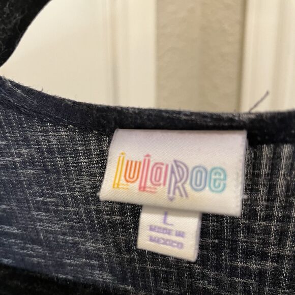 Lularoe Joy Vest Open Duster Size L Navy Blue Gray Side Slits Boho Sleeveless - Picture 5 of 10